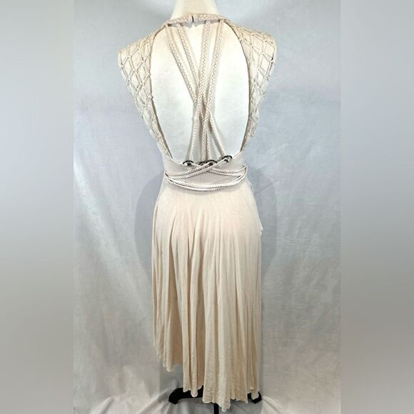 Free People ivory cross rope detail backless asymmetrical midi dress size small - Picture 7 of 12